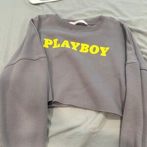 PLAYBOY Misguided Gray Sweatshirt with Yellow Logo